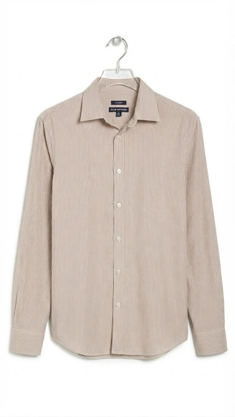 Club Monaco Dress Shirt Mens Small S Brown White Stripe 100s Two Ply Long Sleeve